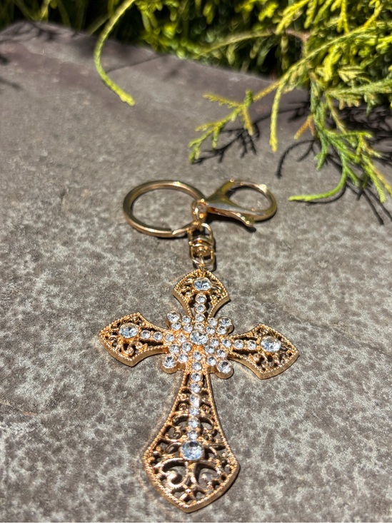 no brand Accessories - Rose Gold Cross Keychain with Crystal Accents